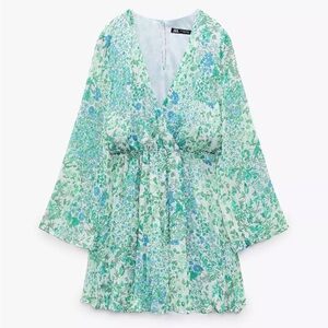Zara Light Blue & Green Floral Wrap Romper